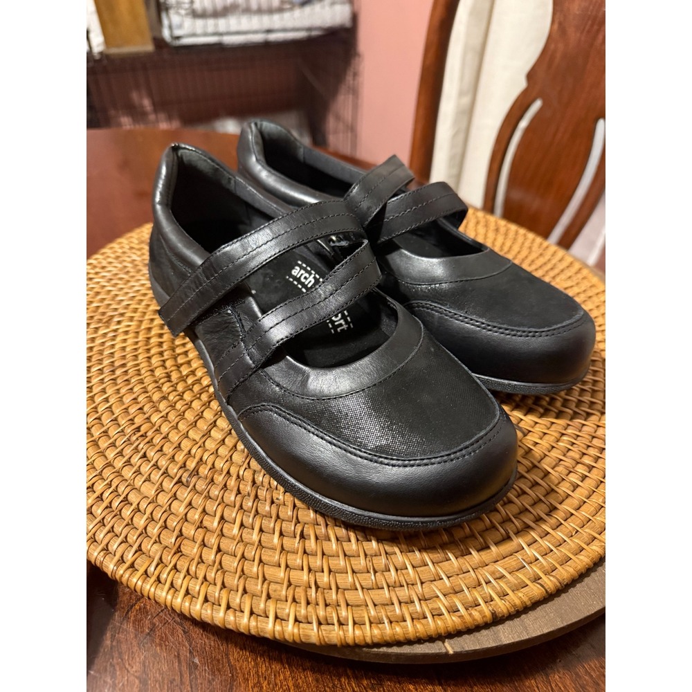 David Tate Gentle Black Leather Double Strap Mary Jane Flats 7.5 WW
